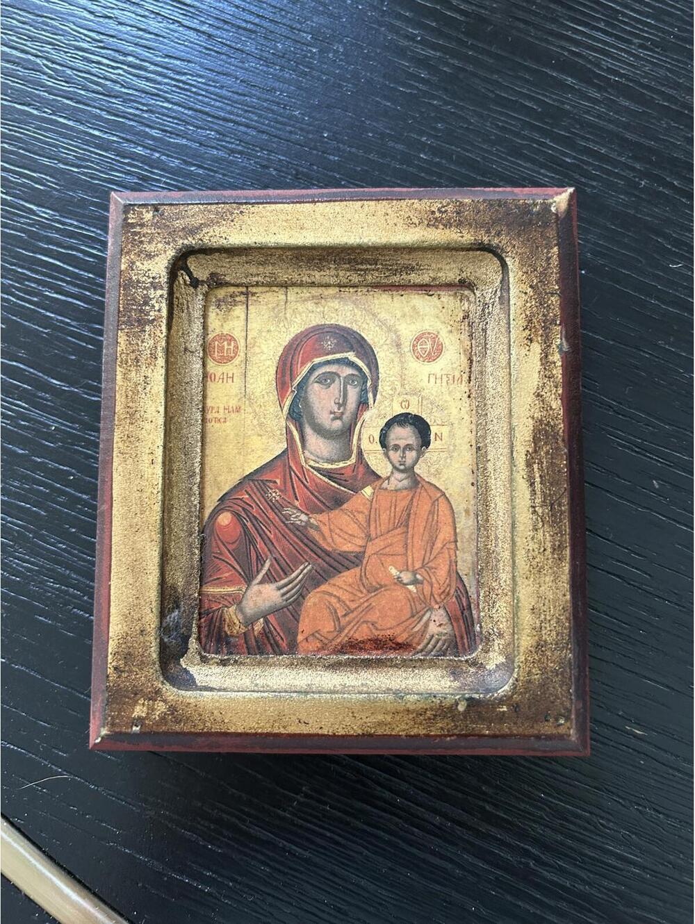 Madonna and Child Byzantine Icon with Certificate and Gold-T